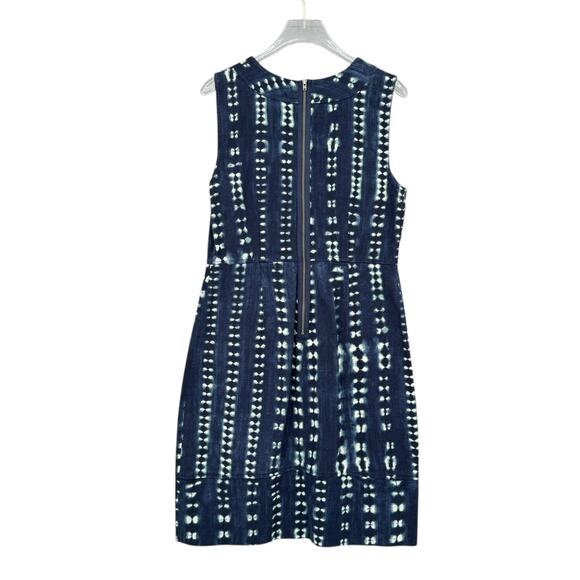 J. Crew Navy Blue Tie Dye Print Woven Canvas 100% Cotton V-neck Sheath Dress - Picture 8 of 12